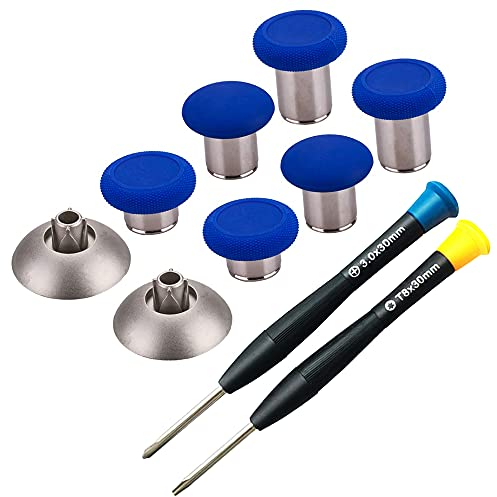 MMOBIEL 8 in 1 Magnetic Metal Thumbsticks Analog Joysticks Maximum Grip compatible with PS4, Slim, Pro Dualshock, XBOX One, One Elite, One S Blue Incl. (+) and T8 Torx Screwdriver