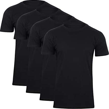 Paolo Renzo Rundhals Basic T-Shirt O-Neck 4 Stück Shirt mit Rundhalsausschnitt aus 100% Baumwolle Einfarbig Größe XXL Schwarz