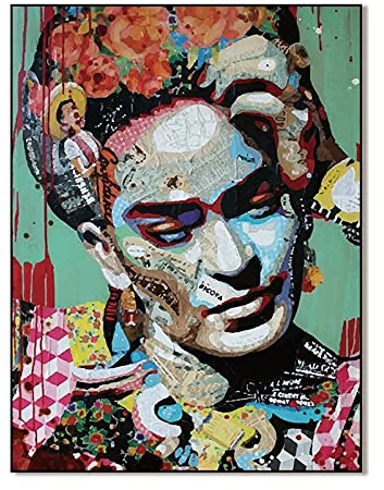 Frau Artwork Druckkunst, Zeitgenössische Abstrakte Graffiti Patchwork Kunst Frida Kahlo Porträtmalerei Poster Bild Auf Leinwand Gedruckt Hauptküche Dekor Für Wand, Ungerahmt,50x70cm