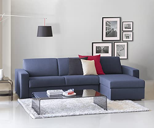 Talamo Italia - Schlafsofa mit Halbinsel Alicya, Sofa mit umkehrbarer Containerhalbinsel, Standardarmlehnen, 100 % Made in Italy, 280 x 95 x 90 cm, Blau
