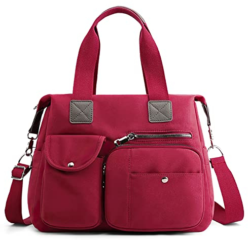 FORRICA Handtaschen Damen Umhängetasche Groß Schultertasche Frauen Weekender Tasche Oxford Tuch Wasserdicht Handtaschen Multi Taschen Arbeitstasche Rot