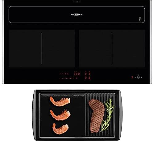 Oranier Flächen-Induktion 90 cm KFL 2092 - großes Vollflächen-Induktionskochfeld mit Umluft Kochfeldabzug und 2 Edelstahl Seitenleisten & Grillplatte