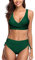 heekpek Costume da Bagno Donna Due Pezzi Costumi Push Up Scollo a V Top Bikini con Lacci Incrociati sul Retro e Pantaloncini da Bagno con Coulisse Laterale a Pieghe Bikini Donna Mare, Verde, M