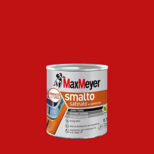 MAXMEYER Smalto a solvente per ferro e legno satinato ROSSO R3020, 0.75 L