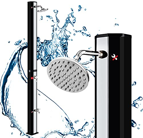 UISEBRT Doccia solare da 35 litri – 217 cm, sistema di doccia da giardino a energia solare, acqua calda max 60 °C, senza collegamento di corrente, per esterni, per piscina, con soffione a pioggia,