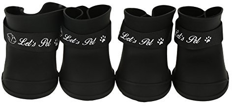 4 Stück Hund Pfotenschutz Wasserdicht, Regen Schuhe Silikon Haustierschuhe Hund Anti-Rutsch-Regenschuhe Haustier Pfotenschutz für Hunde Katzen(L Black)