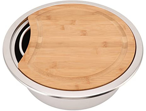 Évier de camping car ,évier de lavabo en acier inoxydable 304 brossé 360x120mm/14 . 17x4 . 72in avec bloc à découper en bambou pour bateaux