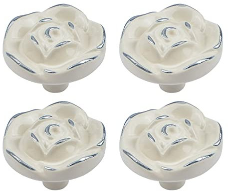 MOROBOR Lot de 4 boutons de placard vintage en alliage de zinc avec vis de montage (bord argenté)