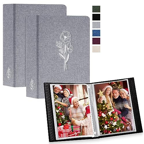 Lanpn Fotoalbum 13x18 100 2 Packungen, Klein Leinen Einstecken Einsteckalbum für Hochformat Fotos Bilder Grau