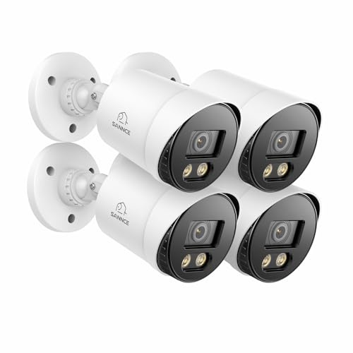 SANNCE 1080P Full Colourful Night vision CCTV Camera, 2MP HD-TVI Bullet Security Camera with 2 Warm Lights Built-in, Indoor and Outdoor Use, 100ft Clear Full Colour Night Vision (4 Camera)