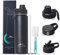 Vacuum Insulated Water Bottle Leakproof with 3 Replaceable Cup Lids Outdoor Mug for Cycling, Running, Gym, Camping, Travel (Black)