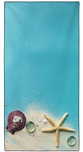 Violetpos Schnell Trocknende und Leichte Strand Handtücher Strandtuch groß 90x180 cm Schnelltrocknendes Mikrofaser Bedrucktes mit Blauer Ozean Muschel Seesterne Strand