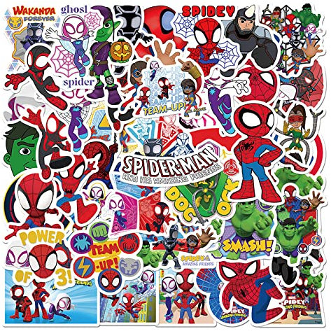 Spidey Und Seine Super-Freunde Sticker,50 Stück Spidey Aufkleber Set,Wasserfeste Spiderman Vinyl Graffiti Stickers für Laptop Skateboard Koffer Helm Motorrad Auto Fahrrad Handy