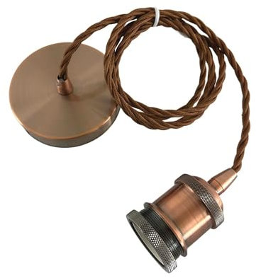 MOSSODOR Vintage Suspended Pendant Light Modern Retro Fitting with E27 Lamp Holder Suspension Braided Flex Kit French Gold Lamp Holder (Twisted Wire-Copper)