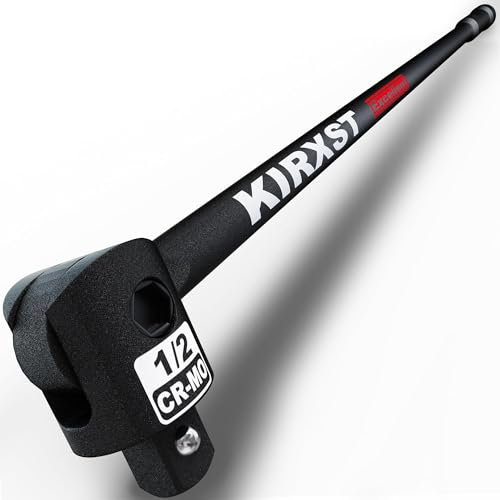KIRXST 1/2 Inch Sq Drive Breaker Bar, 445 mm Pro Power Knuckle Breaker Flexi Bar, Flexible Handle Breaker Bar, Socket Wrench, Wheel Nut Spanner, Black