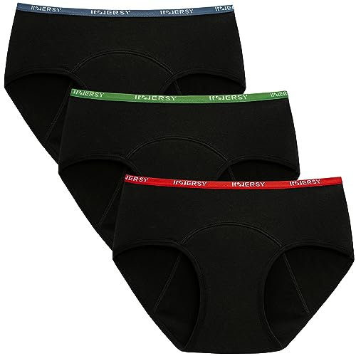 INNERSY Menstruationsunterwäsche Mädchen Schwarz Perioden Unterwäsche Teenager Pantys 3 Pack (10-12 Jahre, Schwarz mit Buntem Bund)