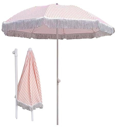 Parapluie à franges rayé rose et blanc, Pare-soleil pour jardin, parasol de plage d'extérieur, Parasol De Plage À Luxe Parasol, À Rayures Roses Parapluie De Jardin, Elégant Et Beau ( Color : Pink , Si