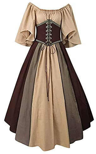 Mittelalter Kleid Damen mit Korsett - Gothic Kleidung Damen Kleider Schulterfrei Halloween Kostüm Renaissance Viktorianische Traditionelle Irische Vintage Kleid für Frauen Karneval Cosplay