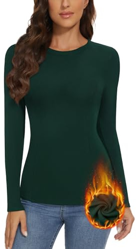 WOWENY Pullover Damen Winter Elegant Langarmshirt Mit Fleece Rundhals Gerippt Slim Fit Warme Pulli Basic Oberteile Sweatshirt Tops,