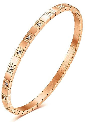 BSLVWG Classic Cubic Bangle Created with Zircondia Crystals, Birthday Thanksgiving Christmas Xmas Gift for Women Mum Mother Wife (Rose Gold)
