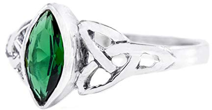 Windalf Zarter Damen Ring RIGANI 9 mm Keltischer Liebesknoten Grüner Smaragd 925 Sterlingsilber (Silber, 54 (17))