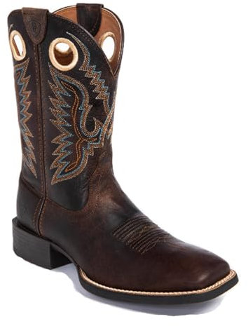 DHAEY Stivali da Cowboy da Uomo Punta Quadrata Ricamati Tacco Basso Stivali Classici Unisex a metà Polpaccio retrò for Allevamento di Cavalli, Ranch, Cantiere, Giardino (Color : Brown, Size : 41 EU)