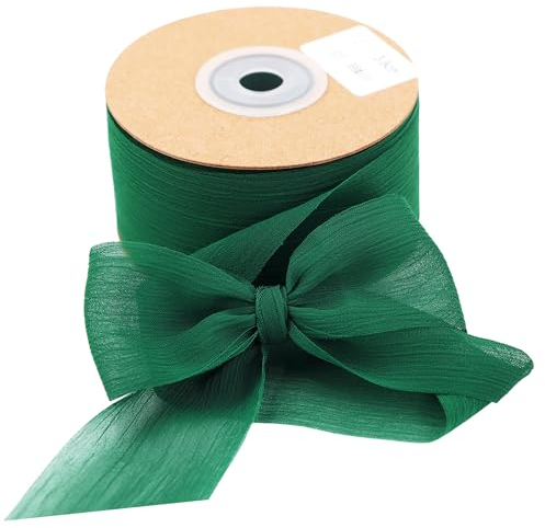 Geschenkband Schleifenband 3.8cmx 22.8m Chiffonband Seidenband für Geschenkverpackung Hochzeitseinladungen Blumenarrangement (Dunkelgrün)