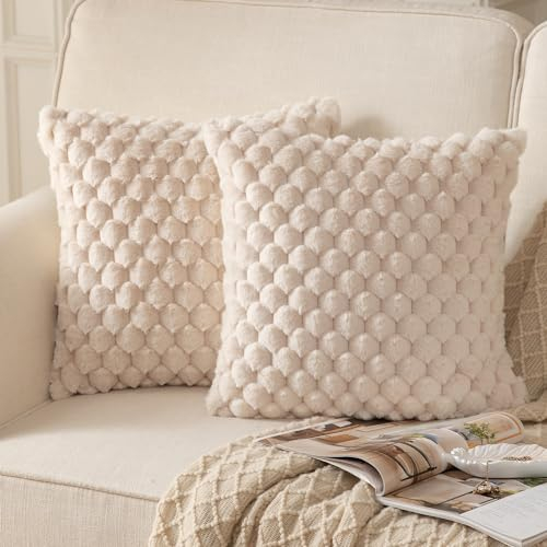 Mandioo 2er Set Beige superweichen dekorative Plüsch Kissenbezug Kissenbezüge 40 x 40 cm Wollsamt Dekokissenbezüge Kissenhülle Sofakissen Dekokissen flauschig für Couch Sofa Bett Wohnzimmer