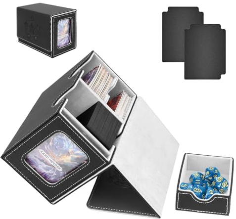 HIMOMO Deck Box para Magic the Gathering, Magic Commander Deck Box para más de 200+ cartas de TCG, Compatible con MTG, YGO, PTCG, con 2 divisores y 1 bandeja para dados (Blanco)