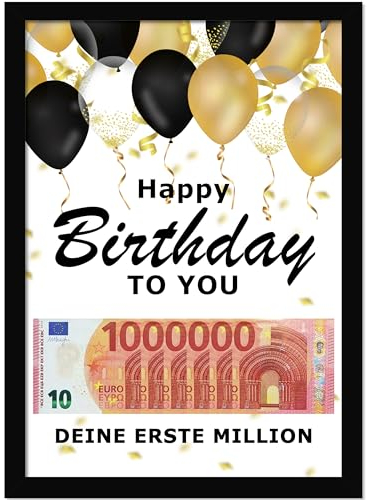 DONUM IDEA | A4 Bilderrahmen | Geldgeschenk Geburtstag | Lustige Geschenk Verpackung | MDF | Kreativ Geld verschenken & verpacken | Happy Birthday Geschenk Deine erste Million