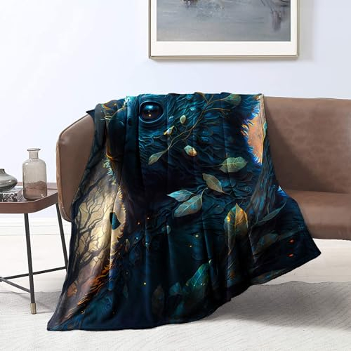 CHTLIFQ Supernatural Koala 3D Druck Überwurfdecke, Fleece Überwurfdecke, Couch, Sofa, Bett, Büro, Herbst Winter Decken, Kinderbettwäsche, 31,5 x 47,3 Zoll, Flanell (80 x 120 cm)