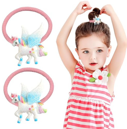 RYMAUP® 2 Stück Magische Einhorn Haargummis für Mädchen Süße Haarbänder für Kinder,Rosa Flügel,Einhorn mit blauen Flügeln