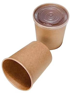 minkissy 50 Pièces 12 Gobelet à Soupe En Papier Kraft Pot De Yaourt Récipient à Glace Boîte à Lunch Conteneurs à Emporter Tasses à Soupe Avec Couvercles Soupe Isolée Rond Seau à Bouillie