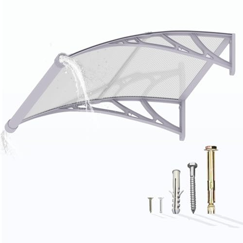 GUANSU-CN Auvent de Porte d'entrée, 100x80 cm Toit Marquise Extérieur en Polycarbonate, Abri Anti-Pluie et Anti-UV pour Terrasse & Balcon
