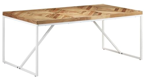 Willood Esstisch 180x90x76 cm Akazie und Mango Industriestil Küchentisch Esszimmertisch Holztisch Speisetisch Tisch Esszimmer Küche Massivholz Weiß