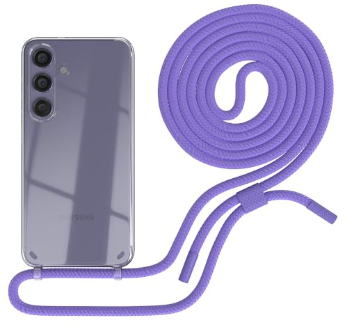 EAZY CASE - Handykette kompatibel mit Galaxy S24 - dünne Handyhülle für Galaxy S24 Hülle mit Band als Fallschutz Kette zum Umhängen transparente Hülle Silikon in Lavendel Lila