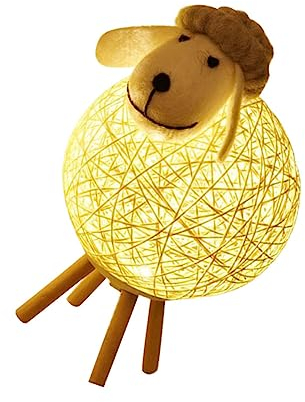 Veemoon Niedliche Schaf Nachtleuchte Aus Hochwertigem Rattan Und Holz Batteriebetriebenes Dekoratives Led-nachtlicht Für Schlafzimmer Wohnzimmer Und Partys Angenehme Stimmung Geschenkidee