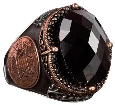 KAMBO Onyx Created Stone Ring, Davidstern Ring, 925K Sterling Silber Ring, Design Silber Herrenring, Silber, Onyx erstellter Stein, Silber, Onyx-Stein