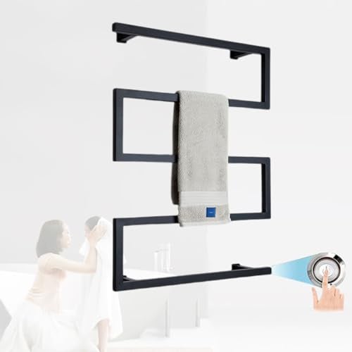 Handtuchwärmer Elektrisch Wand, Handtuchheizkörper mit Thermostat Schwarz Matt, Handtuchtrockner Edelstahl Badezimmer Handtuchheizung Intelligente Konstante Temperatur Heizkörper