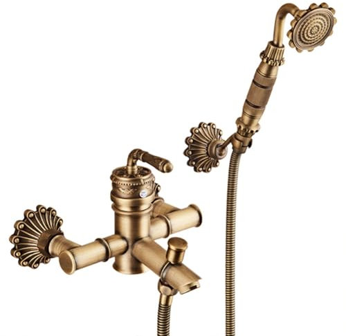 Badewannenarmatur Badewanne Wasserhahn Retro Vintage Stil Messing Wandmontage Einhand Wannenbatterie Badewannen Armatur Mit Handbrause Badewanne Mischbatterie Duscharmatur, Bronze