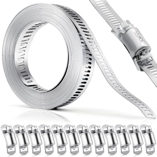 Aongray Hose Clamp, 3.5m/11.5ft Adjustable Jubilee Clips Metal Hose Clips + 12 Fasteners Clamps Worm Gear Band Clamps for Pipe, Plumbing, Fuel Line, Intercooler Tube