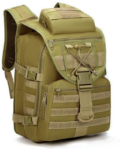 Favuit Taktischer Rucksack, 40L Militär Rucksack Trekkingrucksack Survival Rucksack Großer Wanderrucksack Travel Tactical Assault Backpack für Camping Trekking Wandern Reise Arbeit(Khaki)
