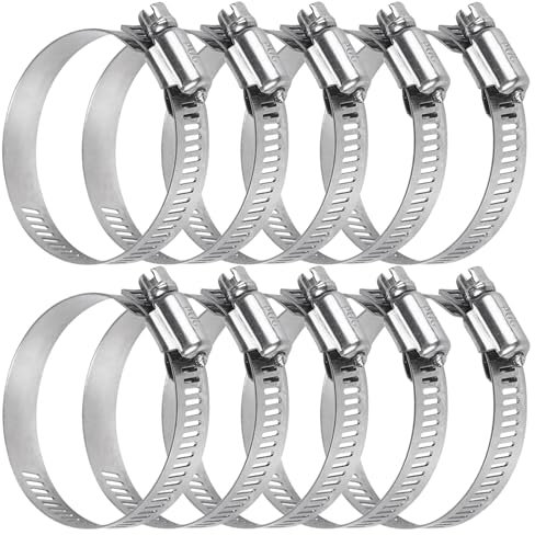 10 Pack Jubilee Clips Assorted, 27-51mm Hose Clamps, Stainless Steel Hose Clips, Worm Drive Hose Clamp with Screwdriver for for Fixing Hose Pipe Cable Machine Connections