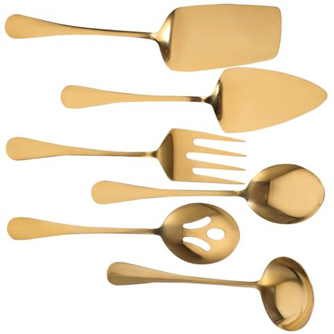 Hoement Cucharas Para Servir Doradas De Utensilios De Acero Inoxidable Para Uso La Cocina Incluye Tenedores y Cucharas Para Servir Utensilios Para De Calidad De Cubiertos De Metal Reutiliz