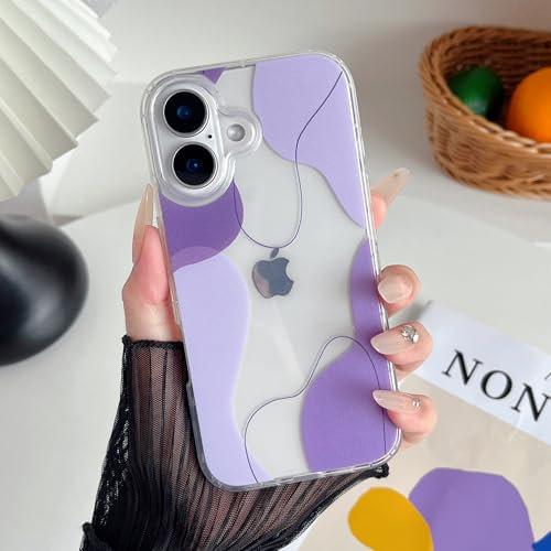 DEFBSC Compatible with iPhone 16 Case, Transparent Color Mix Aesthetic Phone Case Design Soft TPU Bumper Slim Thin Shock-Absorbing Protective Phone Case for iPhone 16 - Purple