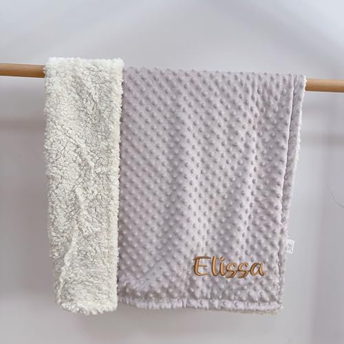 Keruidian Personalisierbare Decke mit Baby-Namen, Babydecke, Name, Rosa, Babydecke, personalisierbar, Grau
