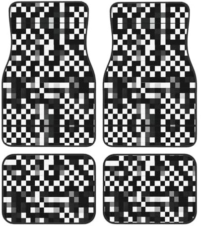 Lot de 4 tapis de sol universels à carreaux noirs et blancs pour SUV, camions et voitures