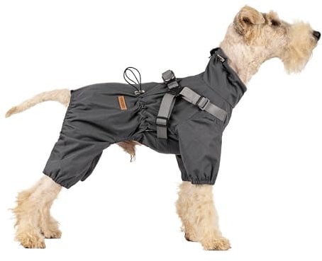 BT Bear Hundemantel mit Geschirr, wasserdichter Hunde-Regenmantel, verstellbare 4 Beine, reflektierender Overall, Grau, Größe S