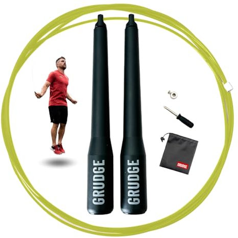 Corde à Sauter CrossFit - Corde de Vitesse Ajustable avec Poignées Ergonomiques - Câble en Acier pour Double-Unders et Entraînement Fitness - Convient à tous (Jaune)