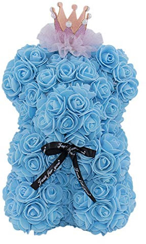 Huamengyuan Orso di rose bianco 25 cm con corona fiore in schiuma PE ideale per matrimoni, lauree, compleanni e come regalo di San Valentino A15